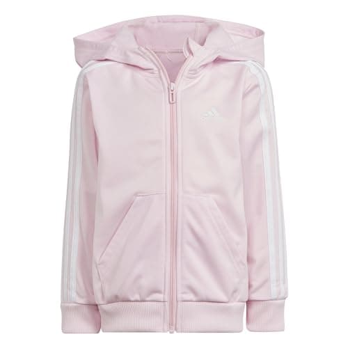 Image of adidas Unisex Kids Essentials 3-Stripes Shiny Track Suit, clear pink/white, 6-7 Years