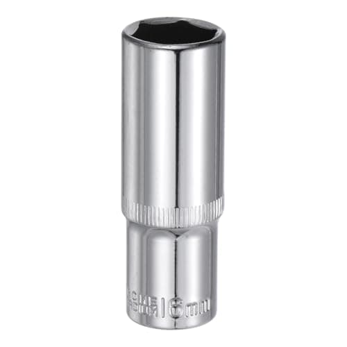 Image of Sourcing Map 6-Point 3/8" Drive 16mm Deep Socket, 2.44" Length, 45# Steel, Metric Square Drive, Polished Chromed, Car Repair, Mechanical Maintenance, Home Use