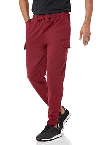 Image of Amazon Essentials Men's Relaxed Fit Cargo Fleece Jogger Sweatpant, Dark Red, M