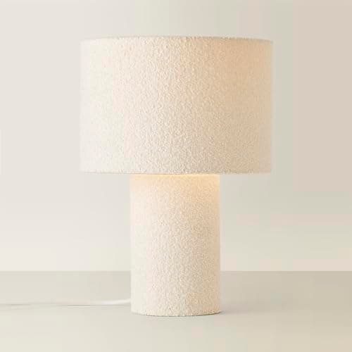 Image of ValueLights | Natural Cream Boucle Bedside Table Lamp with a Drum Lampshade Shade Living Room Bedroom Light | Table Lamps & Home Improvements Essential