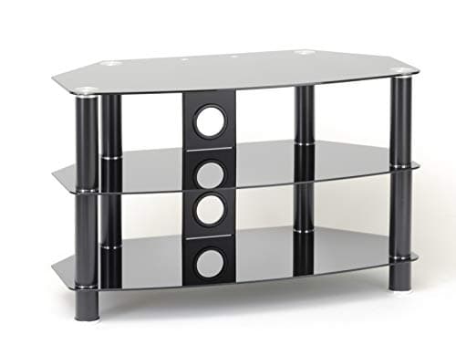 Image of TTAP Black Glass with Black Legs TV Stand 1050mm for LED/LCD/Plasma TVs from 32" to 55" with 3 Shelves & Cable Management System