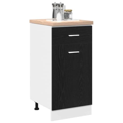 Image of vidaXL kitchen cabinet black oak engineered wood - 40 x 46 81.5 cm - one-door cupboard for indoor settings