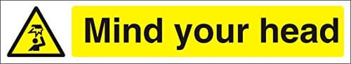 Image of Seco Mind Your Head Sign, 300mm x 50mm - Self Adhesive Vinyl