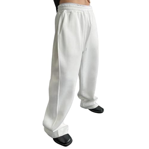 Image of BFYSFBAIG Baggy Joggers Men Track Suit Jogging Bottoms Trousers Wide Leg Elastic Drawstring Waist Loose Fit Sweatpants with Pockets, Running Gym Daily Wear Casual Lounge White M