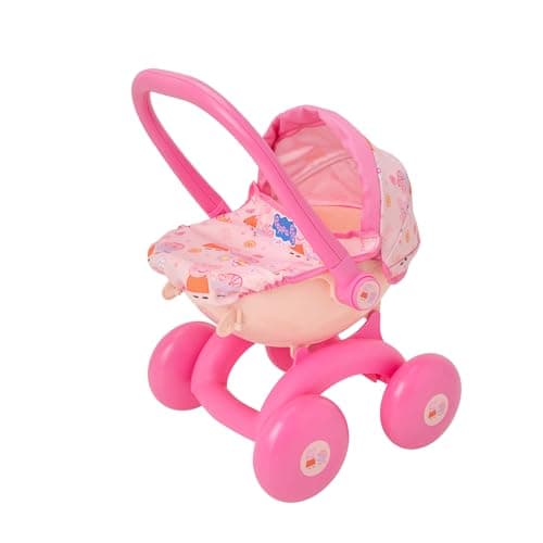 Image of Peppa Pig 4-IN-1 My First Pram | Childrens Interchangeable Pram With Carry Cot, Baby Chair & Pushchair | Peppa Pig Themed Pattern With Bedding & Removable Apron | Ages 18M+