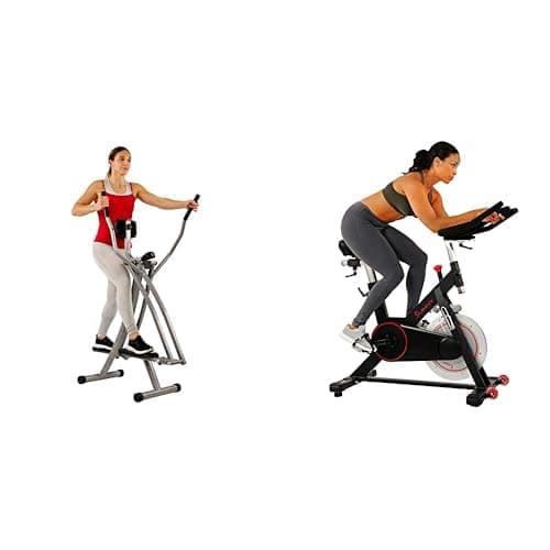 Image of Sunny Health & Fitness Elliptical Cross Trainer w/LCD Monitor, Air Walker Exercise Machines + Indoor Cycling Wheel with Magnetic Belt Drive, 136kg Max Weight, Pedal Hook, Tablet Holder
