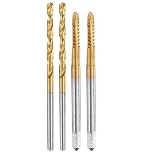 Image of sourcing map Tap and Drill Bit Set, 2pcs M2.5 x 0.45 Metric Spiral Point Thread Screw Taps & 2pcs 2.1mm Twist Drill Bits, Titanium Coated HSS-6542 Tapping Threading Tool Kit