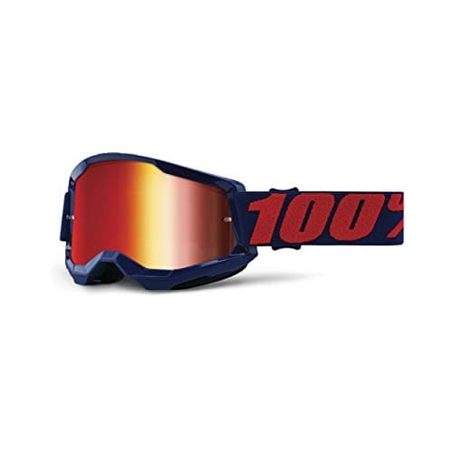 Image of 100% Strata 2 Goggles | Mirrored & Clear Lens Options | MTB/MX Goggles – Anti-Fog, Sweat-Absorbing Foam, Silicone Strap | Adult Off-Road Riding Eyewear Protection (Navy, Red Mirror)