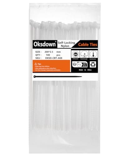 Image of Oksdown 100 Pack White Plastic Cable Ties 200mm×2.5mm Long Nylon Zip Ties Premium Self Locking 8 inch Strong Tie Wraps