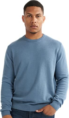 Image of alsestudio Men`s Crewneck Jumper 100% Cotton Premium Quality Soft Touch Long Sleeve Pullover Essential Style Knitted Sweaters for Men Blue-Large