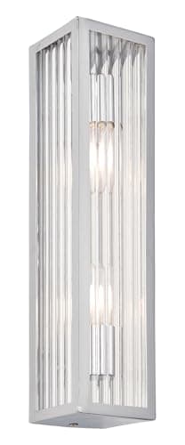 Image of National Lighting Tower Wall Light - Chrome Plate, Clear Ribbed Glass Wall Lights, 315mm Height x 75mm Width - IP44 Dimmable Bathroom LED Lamp G9 Base 2 x 3W Max Steel Glass Build, Vertical Mount