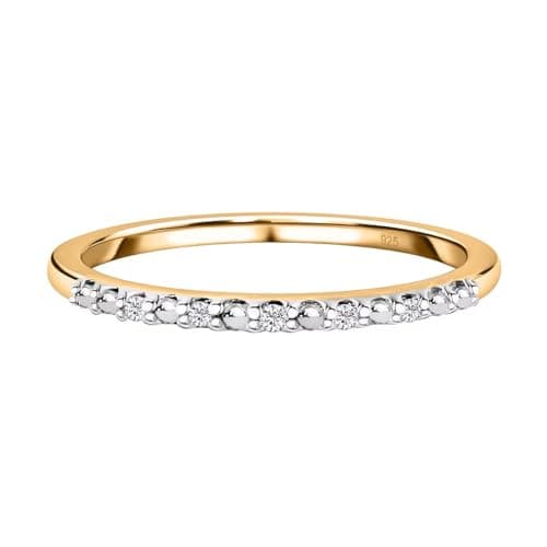 Image of TJC White Diamond Half Eternity Ring Size O for Wife Women Ladies and Girls Girlfriend in 14ct Gold Plated 925 Sterling Silver April Birthstone