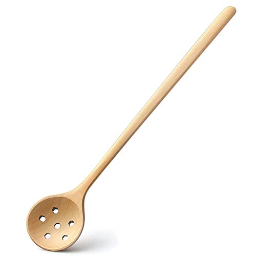 Image of 1pcs Long Slotted Spoons Wooden, Jam Spoons, Olive Spoons Korean Style 10.9 inches 100% Natural Wood Long Handle Round Spoons with Slots for Soup Cooking Mixing Stirrer Mukbang Kitchen Tools Utensils
