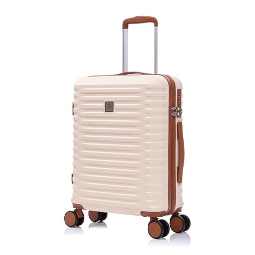 Image of Rocklands Cabin Suitcase 55x40x20cm Hard Shell Lightweight 4 Dual Spinner Wheels Trolley Luggage Carry On Bag Ryanair, Easyjet Approved, TSA Lock (Cream, Small 20")