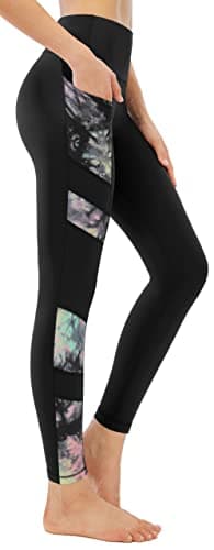 Image of JOYSPELS Women's High Waisted Gym Leggings - Workout Running Sports Black Printed Leggings Yoga Pants for Womens with Pockets UK - HaloDye - XL