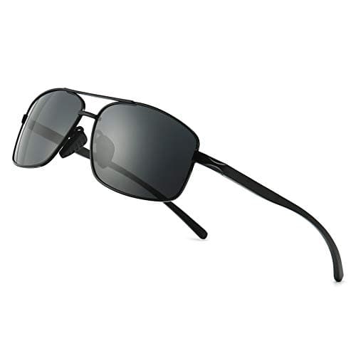 Image of SUNGAIT Lightweight Rectangular Polarized Sunglasses Man UV400 Protection (Black Frame Gray Lens, 62) 2458 HEKHUK