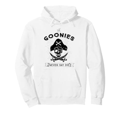 Image of The Goonies Never Say Die Skull Pirate 80s Fun Classic Logo Pullover Hoodie