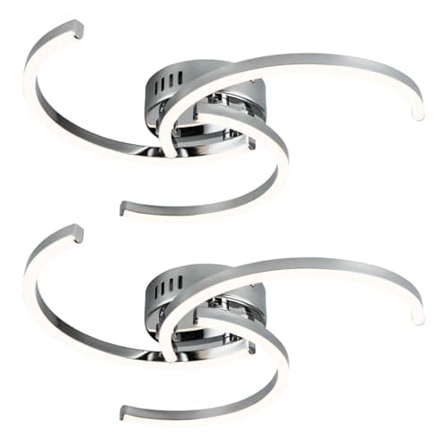 Image of firstchoicelighting Set of 2 Modern Chrome Ceiling Lights, Integrated LED, Curve Design, Low Energy LED Light Fittings