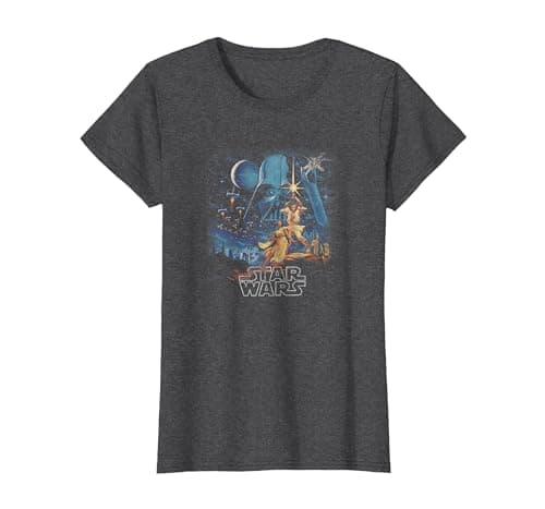 Image of Star Wars A New Hope Faded Vintage Poster T-Shirt, Women, Dark Heather Grey, Small