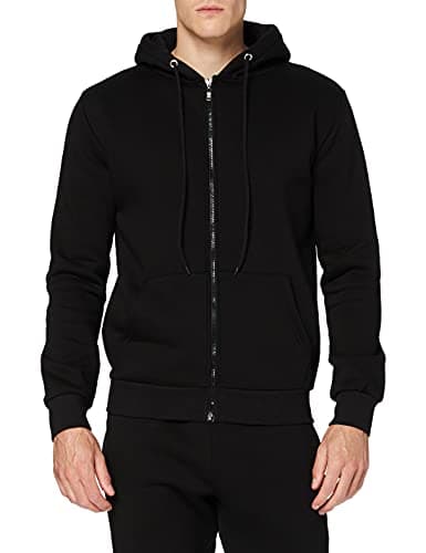 Image of FM London Heavyweight Zip Up Hoodie - Mens Hoodies with Inner Brushed Fleece Lining - Durable Hoodie Suitable for Gym & Casual Wear - Cotton Rich, Comfort Fit , Black, M