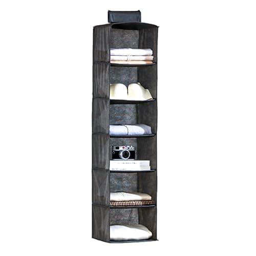 Image of ASelected Hanging Wardrobe Storage Organiser with 6 Shelves,Foldable Wardrobe Clothes Organiser,Wardrobe Closet Organiser with Bamboo Sticks, Space Saving and Foldable,grey