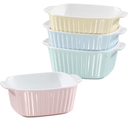 Image of NUTRIUPS 400 ml Ceramic Baking Dishes set of 4, Square Baking Dishes, Small Baking Dish for Air Fryer, Ceramic Bakeware with Handles (Four Colours)