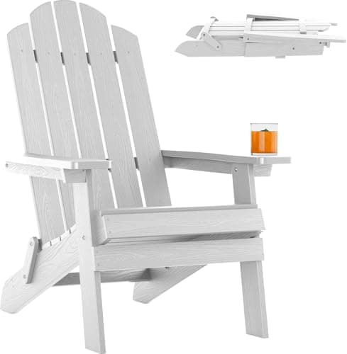 Image of MXIMU Folding Adirondack Chair Weather Resistant Plastic Fire Pit Chairs Adorondic Plastic Outdoor Chairs for Firepit Area Seating Lifetime(White)