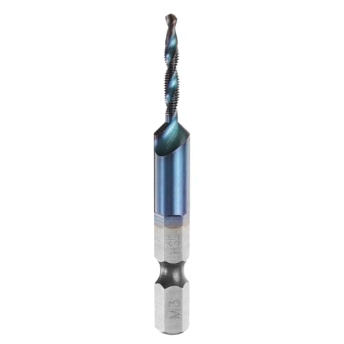 Image of sourcing map Combination Drill and Tap Bit, Metric M3 x 0.5 Thread 1/4" Hex Shank, Blue Nano Coated Threading Screw Taps Spiral Flute Drilling Tapping Tool, High Speed Steel (HSS) 4341