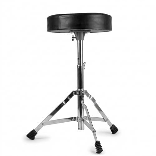 Image of RockJam Adjustable Drum Throne Stool for Drum Kit – Padded Swivel Drum Seat with Height Adjustment 45-55cm, Anti-Slip Feet, Portable Folding Drummer Stool, Black