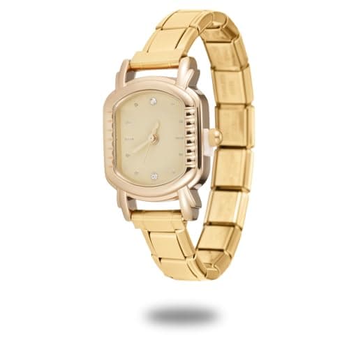 Image of Loozykit Italian Charm Bracelet Silver Gold 9mm Italian Charms Watch Men Stainless Geometric dial Module Watch Detachable Charms Ladies Watches Girl boy Gift (Golden Yellow 18.5 * 11cm)