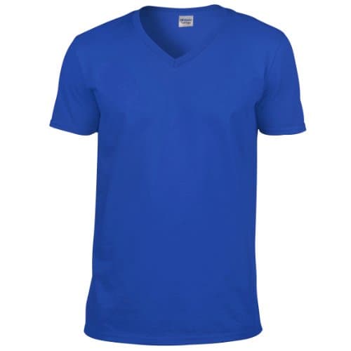 Image of GILDAN Men's Soft Style V-neck T Shirt, Blue (Royal), L UK