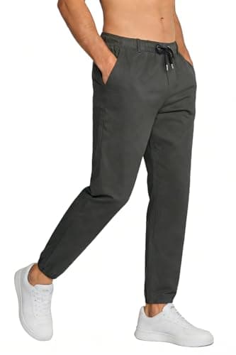 Image of Fanient Mens Trousers Men's Slim Fit Grey Chinos Smart Business Trousers with Elasticated Cuffed Hem Size L
