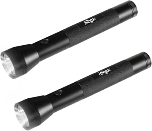 Image of Hilngav Heavy Duty 3-Cell D Battery LED Big Flashlights, Single Mode, Aluminum Alloy Torch, Rugged Metal Large Flashlight for Outdoor Adventures and Emergency Power Outages (2 Pack)