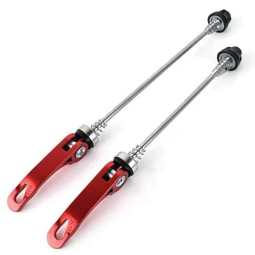 Image of HJUWANG 1 Pair Bike Quick Release Skewer Front Rear Hub Ultralight Bicycle Quick Release Wheel Nuts Front and Rear Skewers for MTB Road Mountain Bike (red)