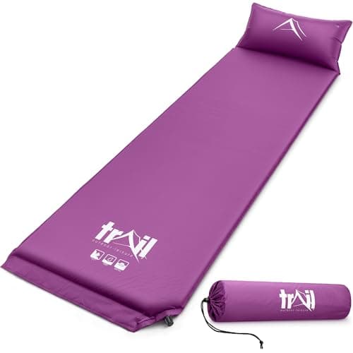 Image of Trail Self Inflating Camping Mat With Pillow 2.5cm Thick Single Sleeping Pad With Bag (Purple)