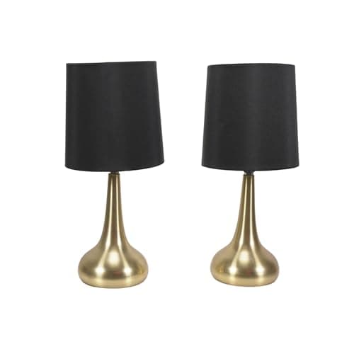 Image of ValueLights | Brushed Gold Teardrop Touch Dimmer Table Lamps with Black Shade | Home Décor, Bedside & Desk Lamp | Includes Bulb