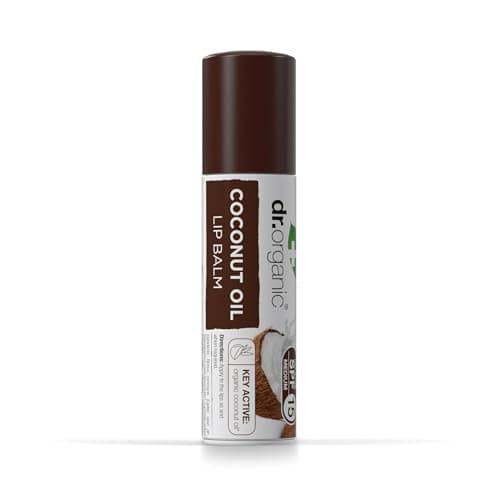 Image of Dr Organic Coconut Oil Lip Balm, Moisturising, SPF 15, Mens, Womens, Natural, Vegetarian, Cruelty-Free, Paraben & SLS-Free, Recycled & Recyclable, Organic, 5.7ml, Packaging may vary