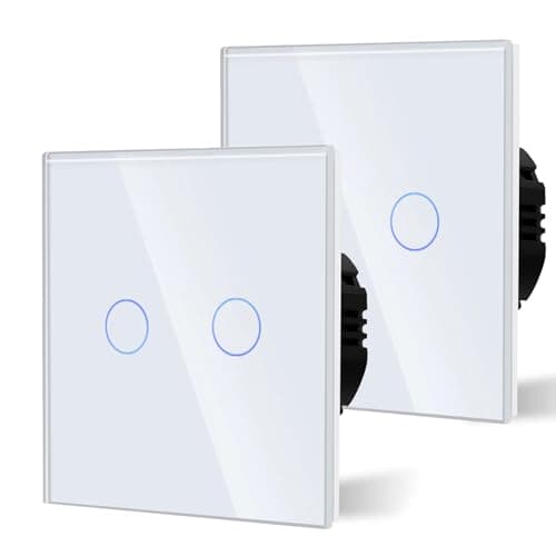 Image of BSEED Touch Light Switch, Tempered Glass Panel with LED Backlight, No Neutral Wire Required, Non-WiFi,2 Gang 1 Way-2 Pack,86mm White