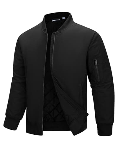 Image of 33,000ft Bomber Jacket Men Waterproof Windbreaker Insulated Puffer Jackets Sports Jackets Outwear for Motorcycle Hiking Golf Sailing Black L