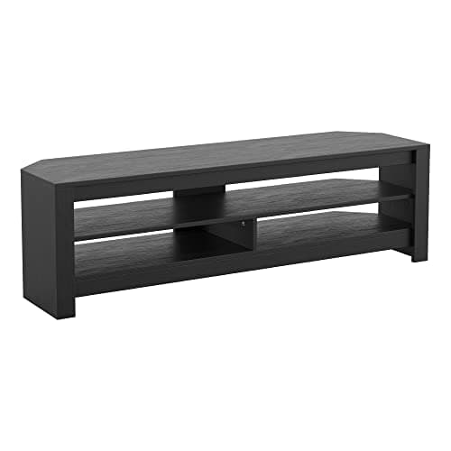 Image of mahara Black Corner TV Stand - Large Black Oak Effect TV unit for up to 65" with shelves - Max TV Weight 40Kg-TV Floorstand L140cm x D39.5cm x H41.4cm