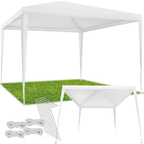 Image of tectake® Garden Gazebo, 3 x 3 m, UV- & Water-Resistant Garden Canopy with Stable Steel Frame & Easy Plug-In System, Compact & Low-Maintenance Marquee for Festivals, Parties, Weddings, BBQs - White