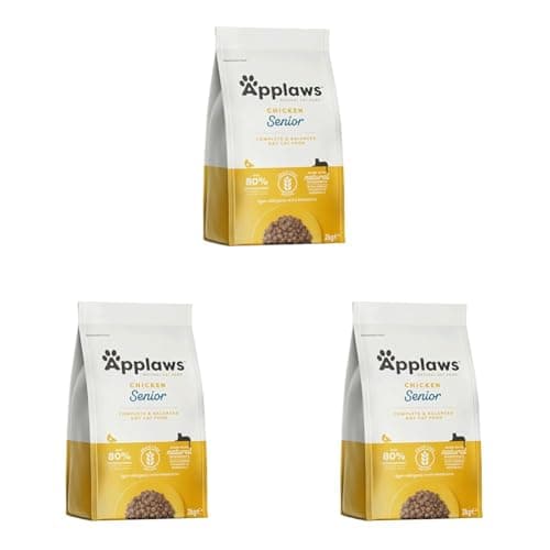 Image of Applaws Complete and Grain Free Dry Cat Food for Senior Cats, Chicken 2 kg Bag (Pack of 3)