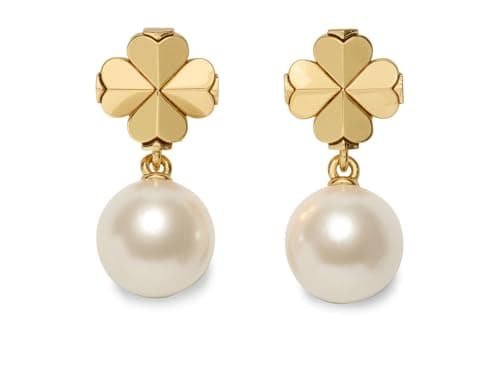 Image of Kate Spade New York Spade Flower Pearl Drop Earrings, White Gold