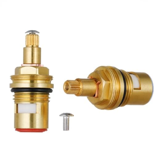 Image of YoiYee Quarter Turn Brass Ceramic Disc Tap Valve Insert - Replacement Gland Cartridge for Faucets, 1/2" BSP Thread, 20 Teeth Spline, 1 Pair Hot and Cold