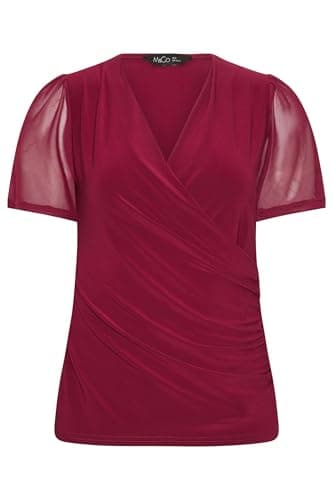Image of M&Co Petite Berry Red Mesh Wrap Top - Women's