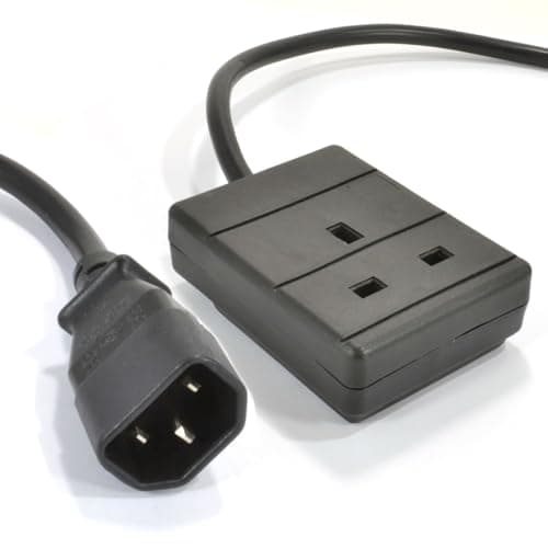 Image of kenable IEC C14 to UK Mains Socket Adapter Lead UPS Power Extension Cable 1 Gang 0.5m Black