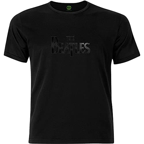 Image of The Beatles Men's Drop T Logo with Burn Out Finishing T-Shirt, Black (Black Black), Xx-Large