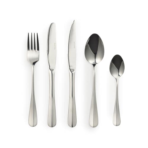Image of Salter Newbury Cutlery Set – 20 Piece, 18/0 Stainless Steel, 15-Year Guarantee, 4 Place Settings, Includes Forks, Knives, Steak Knives, Dessert Spoons & Teaspoons, Dishwasher Safe