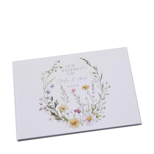 Image of Personalised Wedding Memory Guest Book, A4 Size, Delicate Floral Design, White, Hardcover, 80 Pages