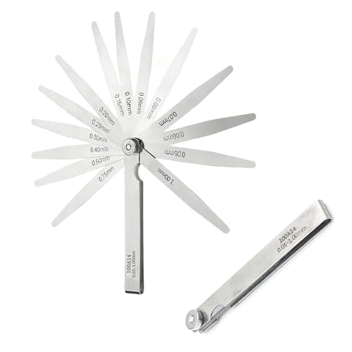 Image of 2PCS Youzzei 14 Blades Feeler Gauge, 0.05-1.00mm Markered Feeler Gauge Imperial, Stainless Steel Feeler Gauges Metric for Guitar, Spark Plug, Piston Measure